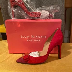 Size 8.5 red velvet heel w gold accent